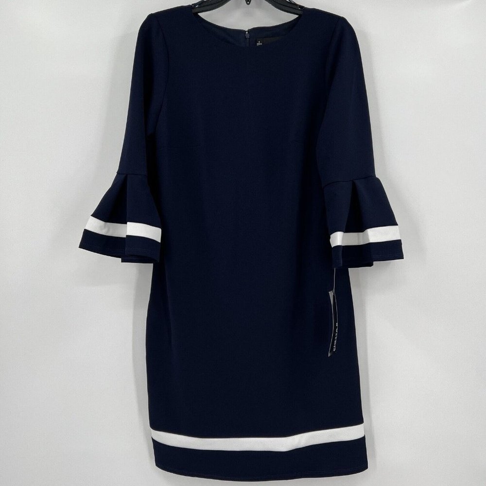 Chetta B Women’s Career Shift Dress 3/4 Sleeve sz 4 Small Navy Blue Knee Length
